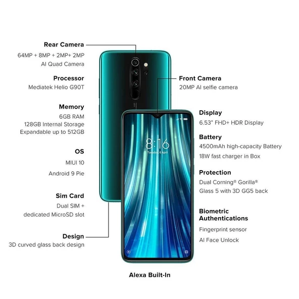 Xiaomi Redmi Note 8 Pro 128 GB Mavi Cep Telefonu ( Teşhir-Outlet-2.el) ürün görseli