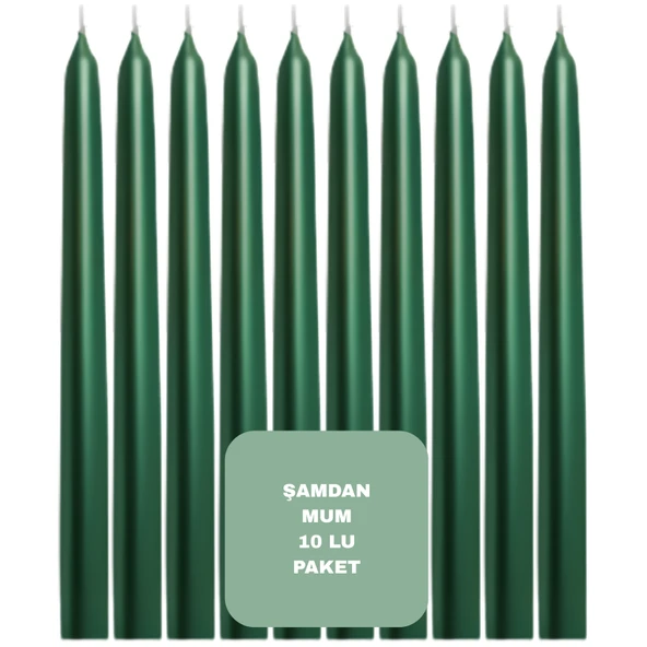Yeşil Renkli Şamdan Mum 10 Lu Paket 25 cm ürün görseli 1