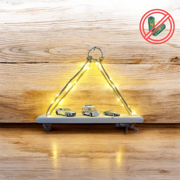 halatlı ahşap ışıklı raf ürün görseli