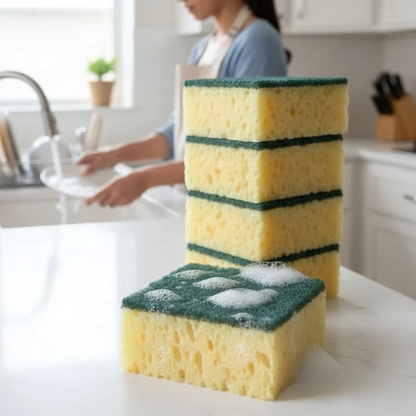 Technow Softtex Çift Taraflı  Çizmez  Ekonomik Mercan Bulaşık Sünger 4 Adet - Resim 6