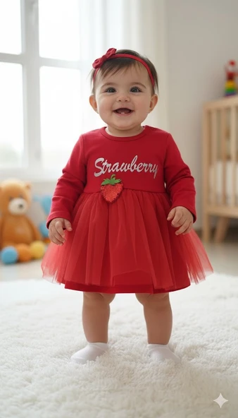 KIZ BEBEK YILBAŞI NOEL TEMALI ÇİLEK ELBİSE - Resim 2