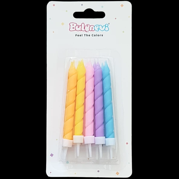 Spiral Neon Karışık Renk Pasta Mum 8 cm * 10 Adet ürün görseli 1