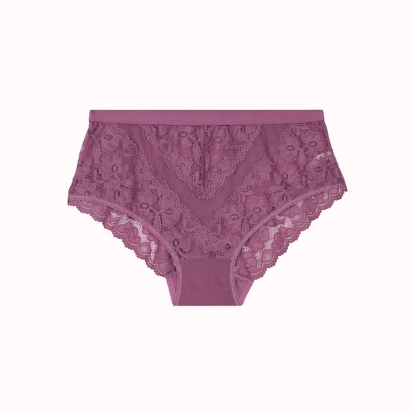 Büyük Beden Dantelli Tül Detaylı Lastikli Yüksek Bel Kadın Külot - Resim 3