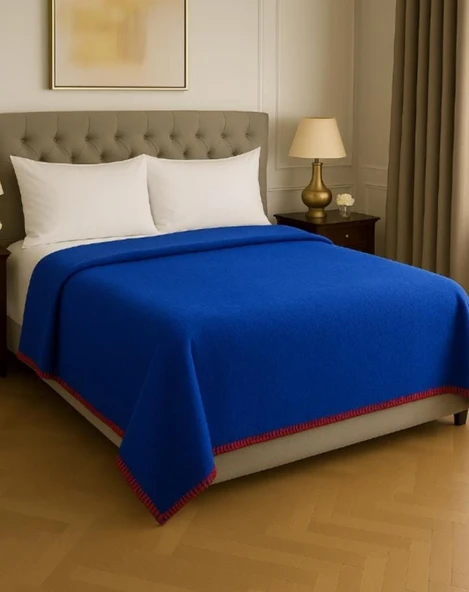 Çift Kişilik Düz Pamuklu Battaniye çift taraflı 200 + 220 lacivert-mavi - Resim 3