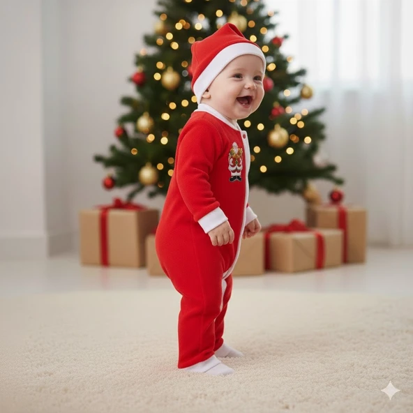 BEBEK YILBAŞI NOEL TEMALI NOEL BABA BASKILI TULUM - Resim 3