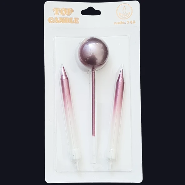 Pembe Geçişli Toplu Çubuklu Pasta Mum 12 cm ürün görseli 1