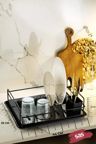 Tek Katlı Siyah Bulaşıklık – Dayanıklı Paslanmaz Bulaşık Sepeti, Tepsili, Tabak ve Kaşık Kurutmalık - (TBK-01) - Resim 3