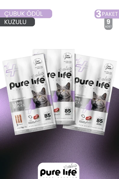 Plus 3'lü Stick Kuzu Etli Kedi Ödül Çubukları 3x15 Gr ürün görseli 1