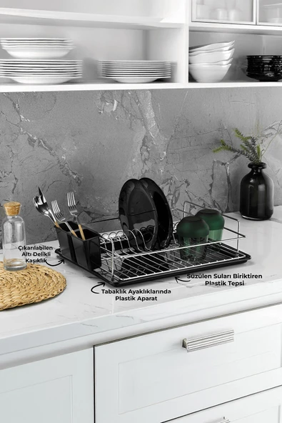 Tek Katlı Krom Bulaşıklık – Dayanıklı Paslanmaz Bulaşık Sepeti, Tepsili, Tabak ve Kaşık Kurutmalık -  (TB-01 E) - Resim 2