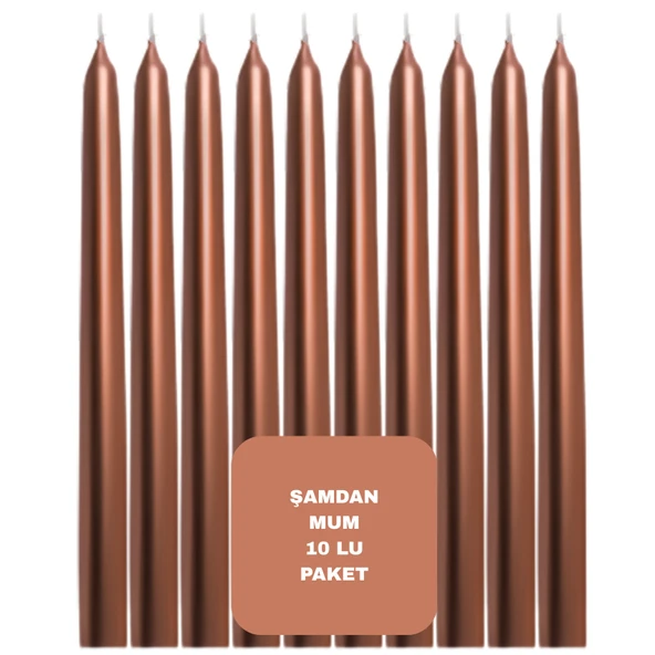 Rose Gold Renkli Şamdan Mum 10 Lu Paket 25 cm ürün görseli 1