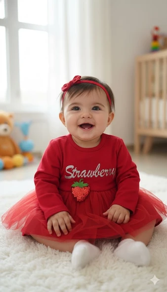 KIZ BEBEK YILBAŞI NOEL TEMALI ÇİLEK ELBİSE ürün görseli 1