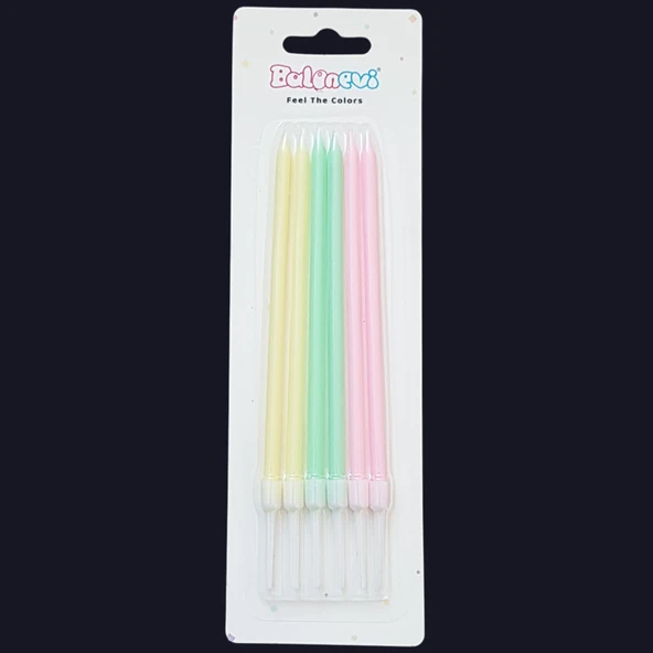 Makaron Karışık Renk İnce Uzun Pasta Mum 13 cm * 6 Adet ürün görseli 1