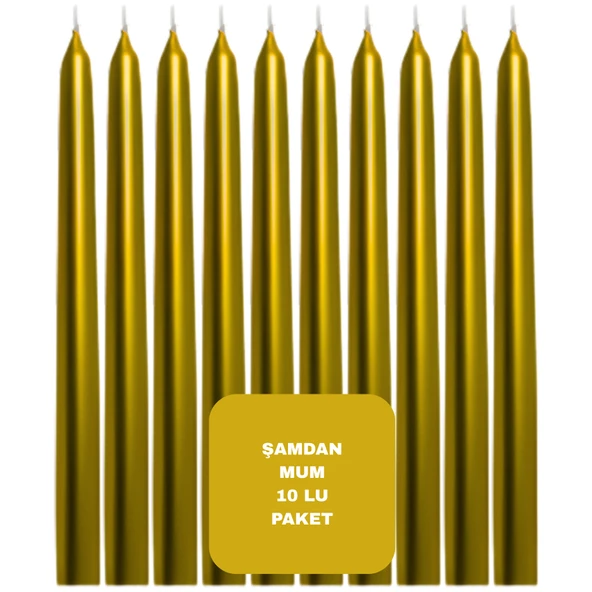 Altın Renkli Şamdan Mum 10 Lu Paket 25 cm ürün görseli 1