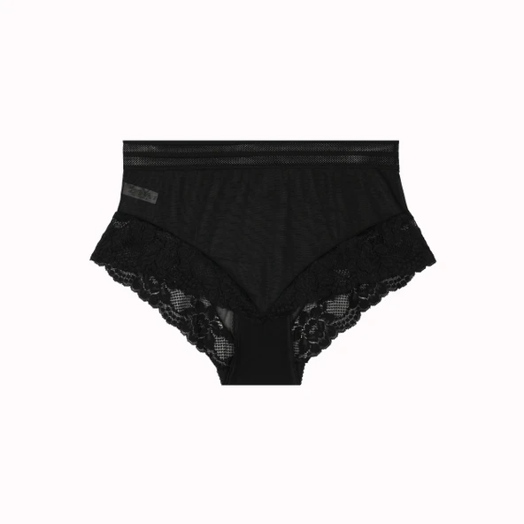 Büyük Beden Dantelli Tül Detaylı Lastikli Yüksek Bel Kadın Külot - Resim 5