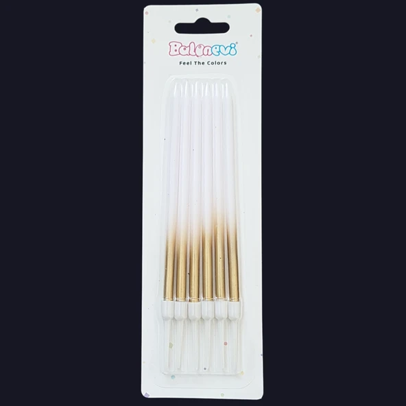 Altın Geçişli Beyaz İnce Uzun Pasta Mum 13 cm * 6 Adet ürün görseli 1