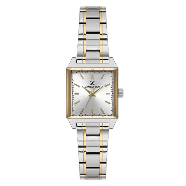 Daniel Klein DK.1.10816.5 Gümüş Renk Gold Detaylı Çelik Kordonlu Çizgili Kare Model Kadın Kol Saati ürün görseli 1