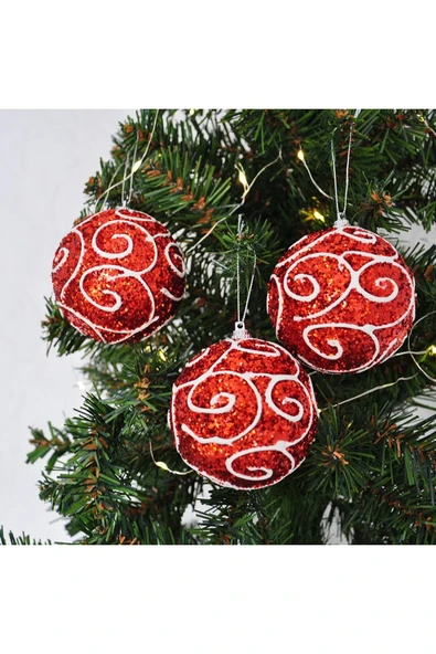 8cm Yılbaşı Ağaç Süsleme Topu 3lü Pvc Kutu ürün görseli 1