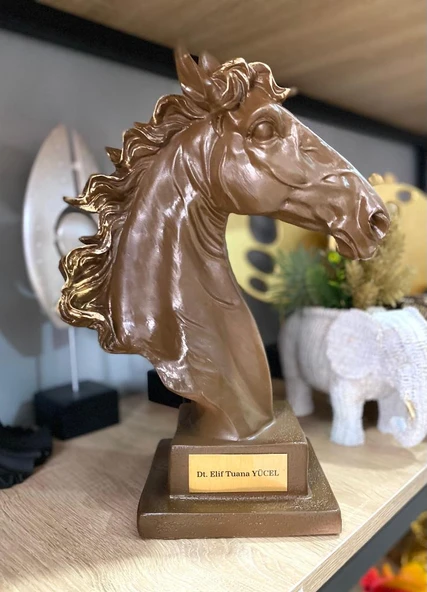 Kişiye Özel İsim Veya Markanızı Yazılabilir Dekoratif At Kafası Büst Büyük Boy Heykeli Kaideli ürün görseli 1