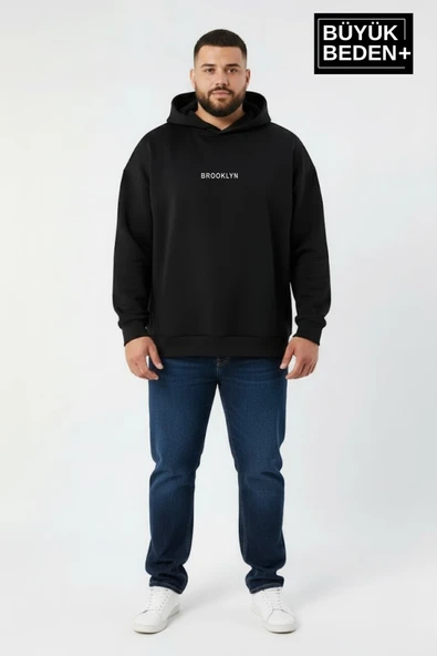 Erkek Büyük Beden Kapüşonlu Orta Brooklyn Baskılı Sweatshirt SPR26BSW961 ürün görseli