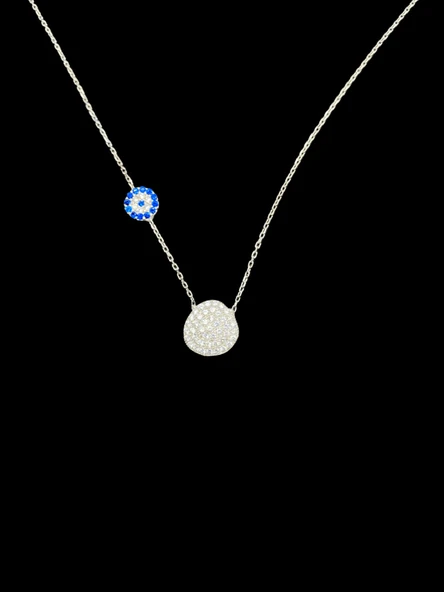 ??️ 925 Gümüş Mavi Nazar Boncuğu & Zirkon Taşlı Daire Kolye | Zarif Şık Tasarım | Koruyucu Sembol ürün görseli