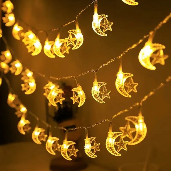 GÜN IŞIĞI - AY-YILDIZ 3MT PİLLİ 2 FONKSİYONLU PERİ LED - DEKOR LAMBA (2818) ürün görseli 1