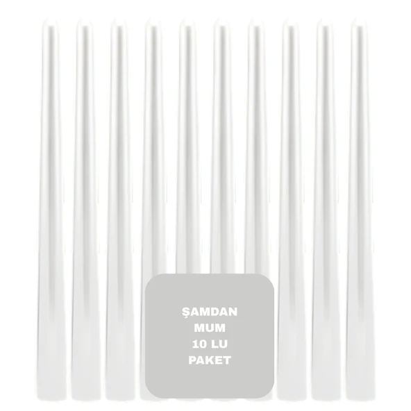 Sedef Renkli Şamdan Mum 10 Lu Paket 25 cm ürün görseli 1
