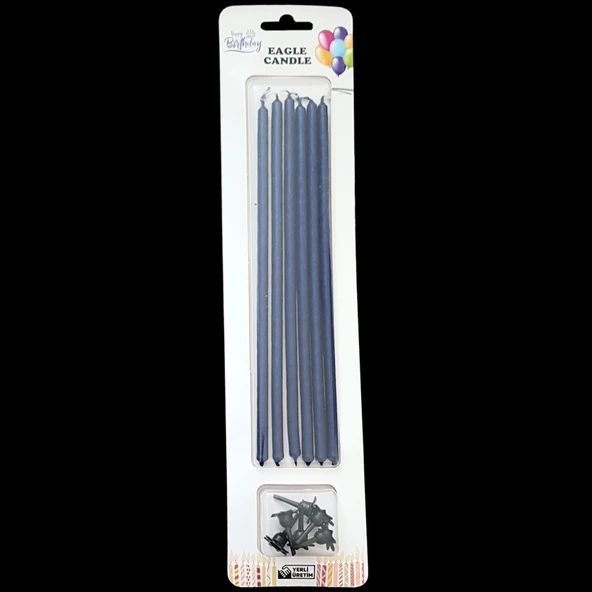 Lacivert Metalik İnce Uzun Pasta Mum 20 cm * 6 Adet ürün görseli 1