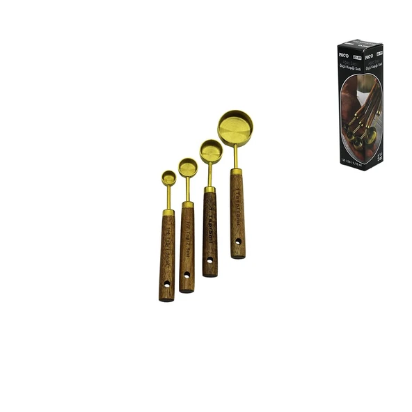 4 PCS GOLD METAL ÖLÇÜ KAŞIK SETİ OTANTİK AĞAÇ KULP 15ML - 5ML - 2.5ML - 1.25ML (2818) ürün görseli 1