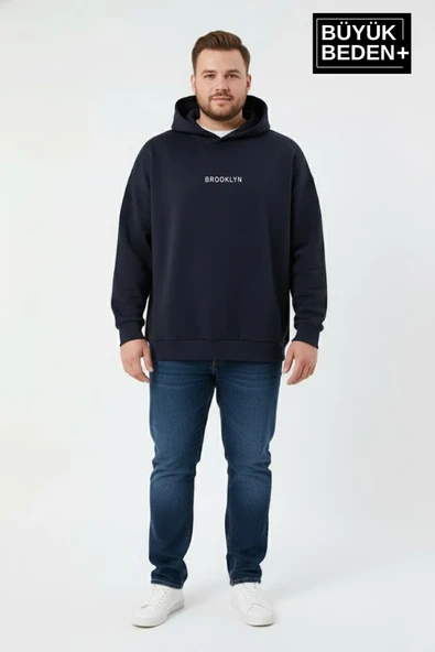 Erkek Büyük Beden Kapüşonlu Orta Brooklyn Baskılı Sweatshirt SPR26BSW961 - Resim 5