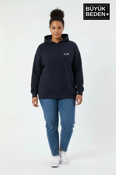 Kadın Büyük Beden AR Baskılı Kapüşonlu Sweatshirt SPR26BSWK963 - Resim 5