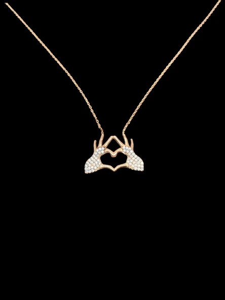 ?? 925 Gümüş Üstü Rose Gold Kaplama El Kalbi Kolye | Pave Zirkon Taşlı Aşk ve Koruma Sembolü ürün görseli 1