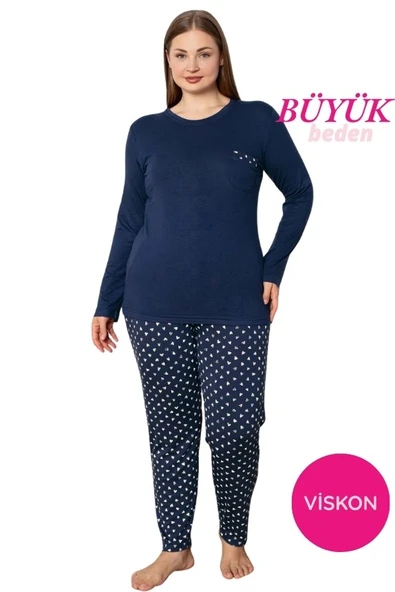 Kadın Bisiklet Yaka Düğmesiz Dökümlü Viskon Mevsimlik Uzun Kol Cepli Pijama Takımı - Resim 7