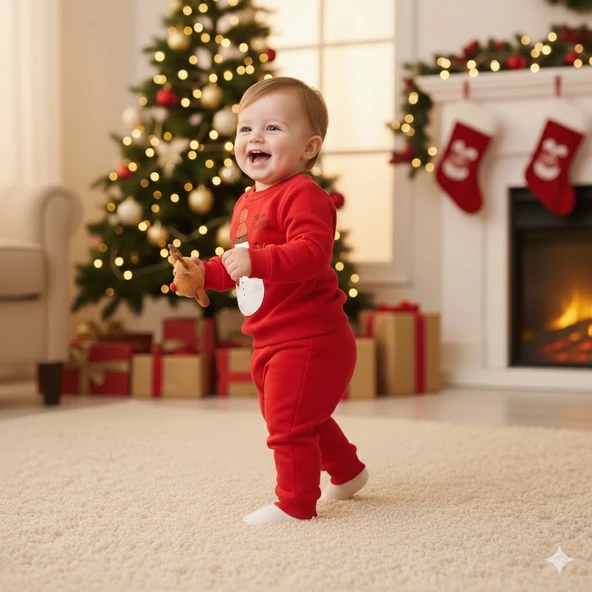 BEBEK YILBAŞI NOEL TEMALI KARDAN ADAM BASKILI EŞOFMAN TAKIMI - Resim 3