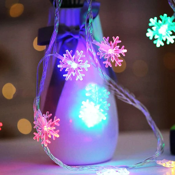 GÜN IŞIĞI - KAR TANESİ 3MT PİLLİ 2 FONKSİYONLU PERİ LED - DEKOR LAMBA (2818) ürün görseli 1