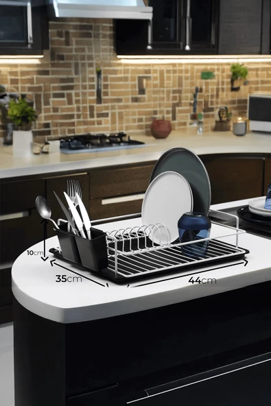 Tek Katlı Beyaz Bulaşıklık – Dayanıklı Paslanmaz Termoplastik Kaplama Bulaşık Sepeti, Tepsili, Tabak ve Kaşık Kurutmalık - TB-01 E - Resim 3