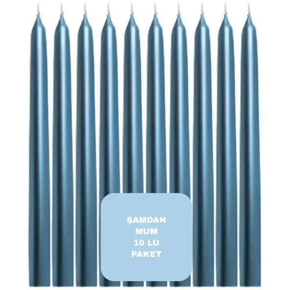 Mavi Renkli Şamdan Mum 10 Lu Paket 25 cm ürün görseli 1