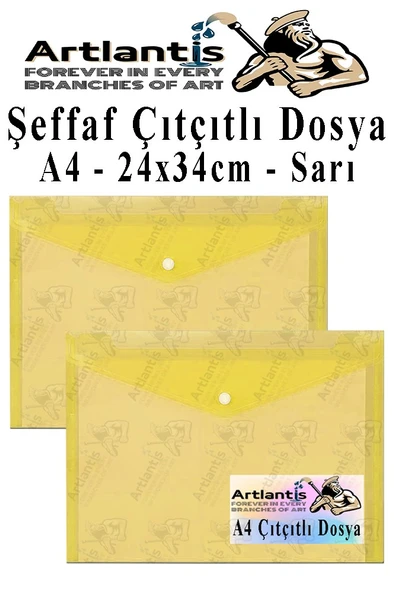 Sarı A4 Çıtçıtlı Dosya Şeffaf Renkli Zarf Dosya 2 Adet Çıt Çıtlı Dosya Su Geçirmez 100 Yaprak Kapasite ürün görseli 1