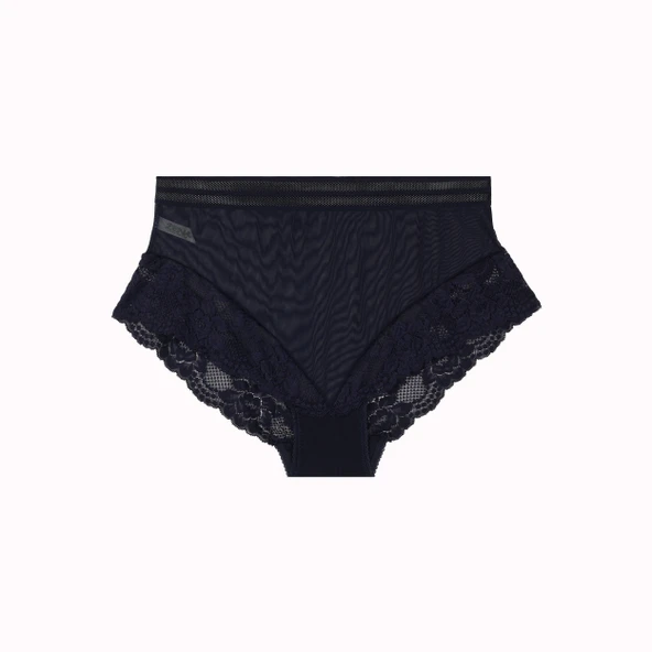 Büyük Beden Dantelli Tül Detaylı Lastikli Yüksek Bel Kadın Külot - Resim 3