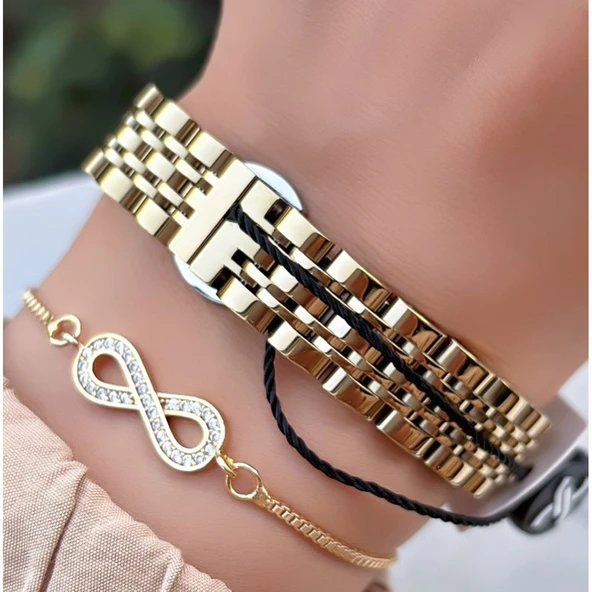 Daniel Klein DK.6.10930.2 Elite Gold Çelik Kordon Kare Model Modern Zarif Minimal Kadın Kol Saati - Resim 6