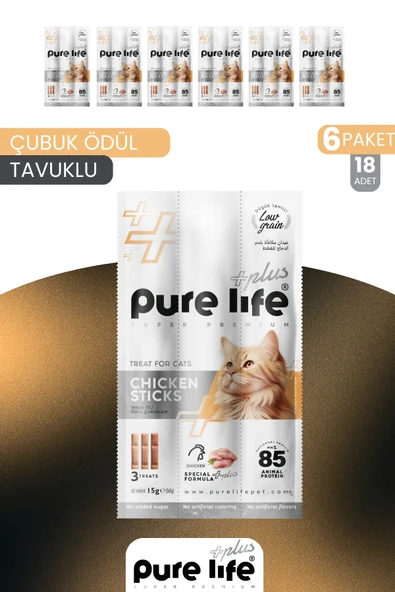 Plus 6'lı Stick Tavuk Etli Kedi Ödül Çubukları 6x15 Gr ürün görseli 1