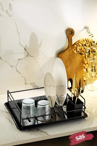 Tek Katlı Siyah Bulaşıklık – Dayanıklı Paslanmaz Bulaşık Sepeti, Tepsili, Tabak ve Kaşık Kurutmalık - (TBK-01) ürün görseli