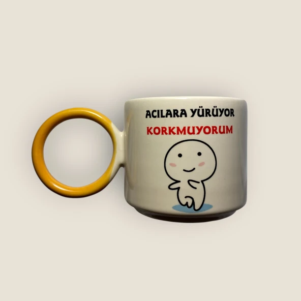 Sarı Halka Kulp Mizah Kupa - Resim 2