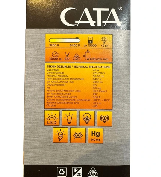 CATA 45W E-27 Torch Led Ampul Bulb 6400K Beyaz Işık 220v 4900lm - Resim 5