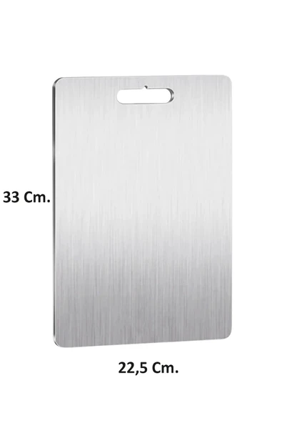 Paslanmaz Krom Metal Çelik Et Balık Sebze Kesme Panosu Tahtası - 22,5 x 33 Cm. - - Resim 3