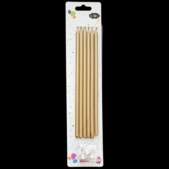 Altın Metalik İnce Uzun Pasta Mum 20 cm * 6 Adet ürün görseli 1