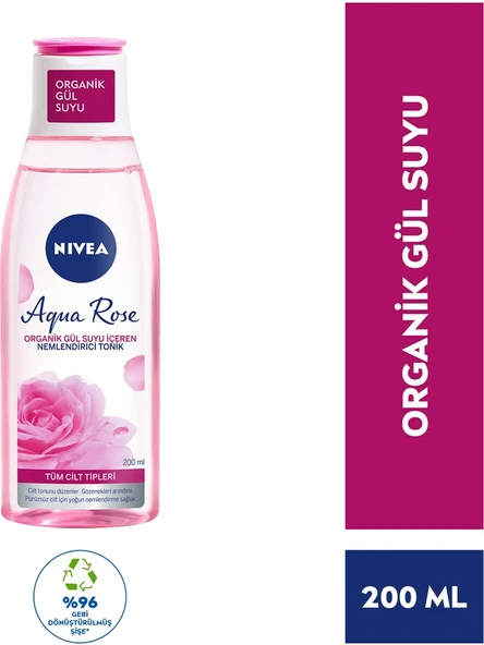 Nivea Aqua Rose Organik Gül Suyu İçeren Nemlendirici Tonik (200ml) Tüm cilt tipleri için 24 Saat Yüz Nemlendirici ürün görseli