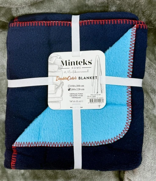 Çift Kişilik Düz Pamuklu Battaniye çift taraflı 200 + 220 lacivert-mavi ürün görseli 1