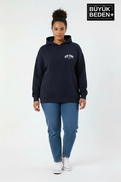 Kadın Büyük Beden New York Baskılı Kapüşonlu Sweatshirt SPR26BSWK962 - Resim 5