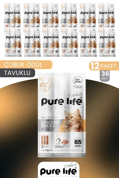 Plus 12'li Stick Tavuk Etli Kedi Ödül Çubukları 12x15 Gr ürün görseli 1