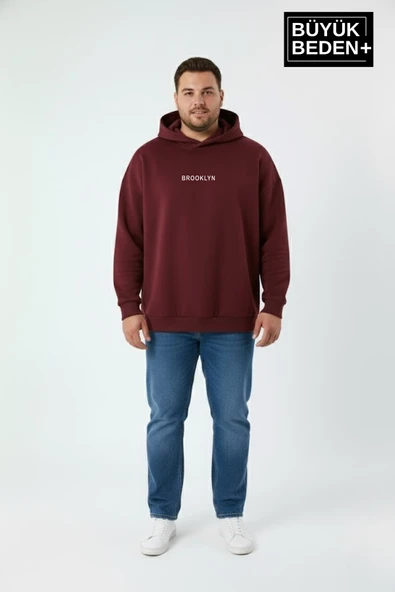 Erkek Büyük Beden Kapüşonlu Orta Brooklyn Baskılı Sweatshirt SPR26BSW961 - Resim 6